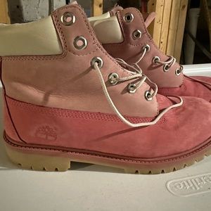 Pink Timberland work boots